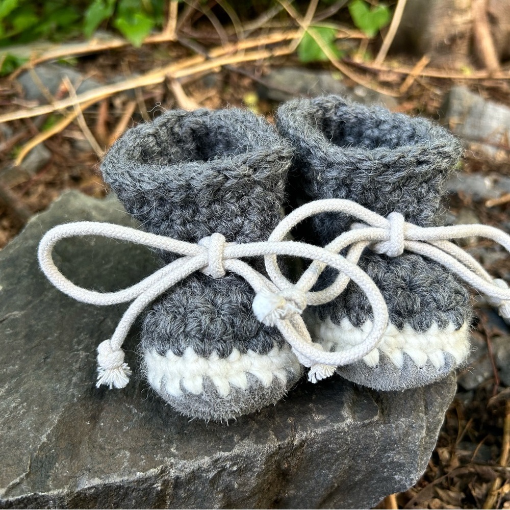 Handmade Gray and White Baby Booties